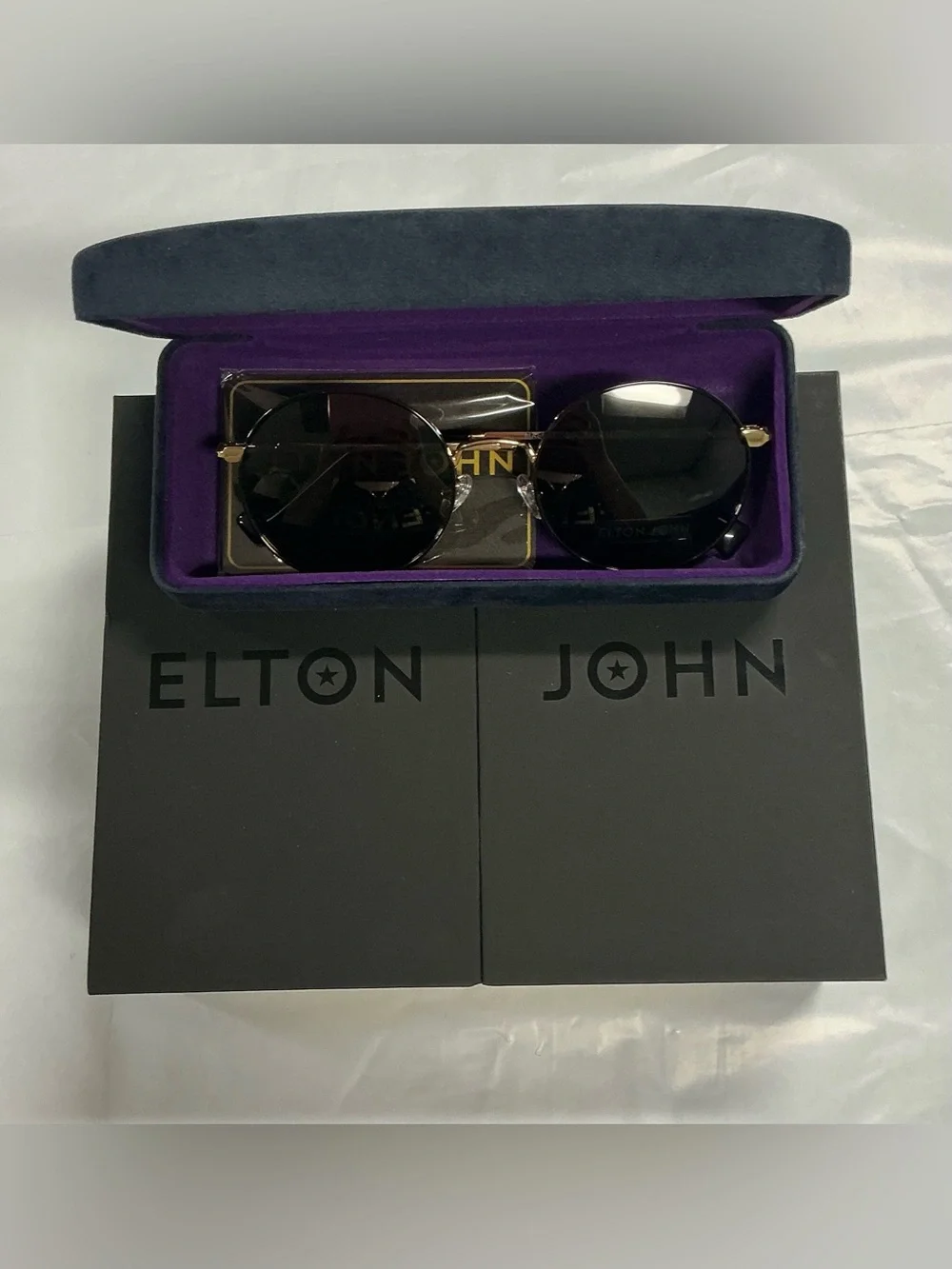 Elton John Round Gold Frame Sunglasses with Black Lenses PR26-9